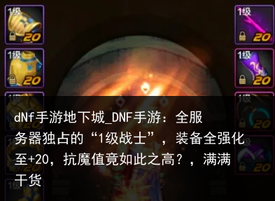dNf手游地下城_DNF手游：全服务器独占的“1级战士”，装备全强化至 20，抗魔值竟如此之高？，满满干货
