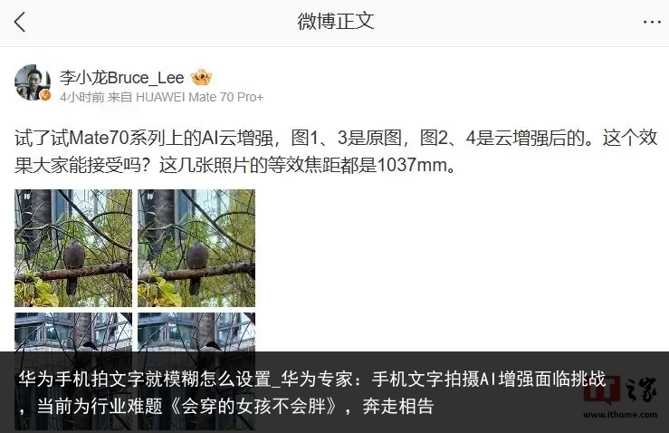华为手机拍文字就模糊怎么设置_华为专家：手机文字拍摄AI增强面临挑战，当前为行业难题《会穿的女孩不会胖》，奔走相告