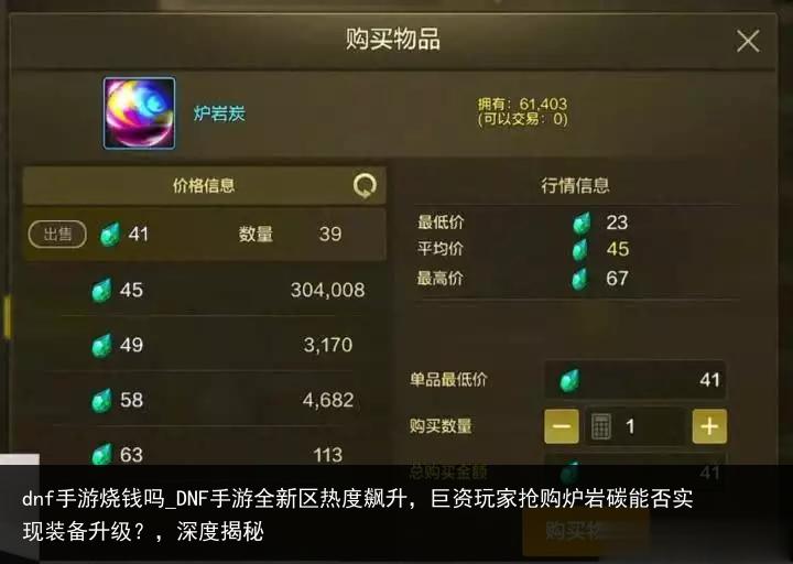 dnf手游烧钱吗_DNF手游全新区热度飙升，巨资玩家抢购炉岩碳能否实现装备升级？，深度揭秘